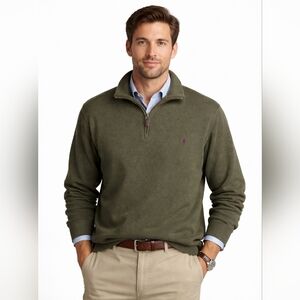 Polo By Ralph Lauren Quarter Zip Long Sleeve Sweater 3XLT Green W/ Pony Logo